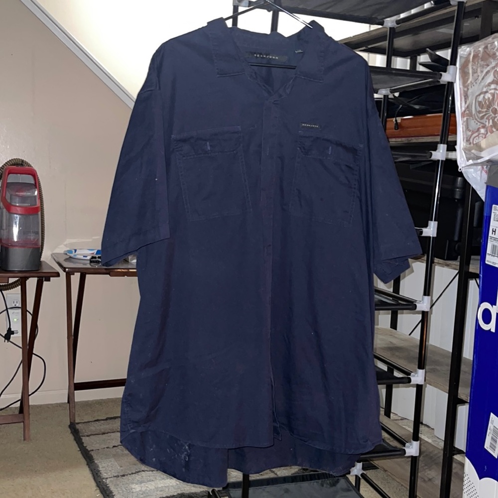 Mens 5XB Sean John casual dress shirt Navy Blue